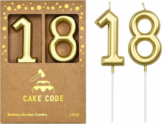 2.76 Inch Classical Gold 18 Number Birthday Candles, Gold Number Candles, Cake Number Candles, Party Celebration