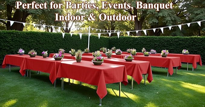 [6 Pack] Red Paper Tablecloth Disposable for Rectangle Tables, 54 X 108 Inch Party Table Cover with Plastic Backing, Waterproof 3 Ply Table Cloth for Valentine's Day Christmas Day Xmas Dinner