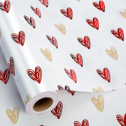MAYPLUSS Wedding Wrapping Paper, Valentine's Heart Wrapping Paper, Red Foil Heart Design Girl Birthday Gift Wrap Present Paper for Valentine’s Day, Anniversary, Bridal Shower (17 Inch X 33 Feet)