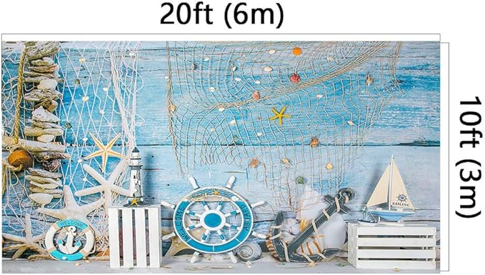 Kate 20x10ft Microfiber Summer Holiday Backdrops for Photography Rudder Helm with Anchor Photo Background Nautical Theme Party Decoration Props Backdrop