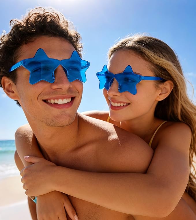 Matcheck 48 Pack Star Rimless Sunglasses Frameless Colored Party Glasses Transparent Fun Eyewear for Adult
