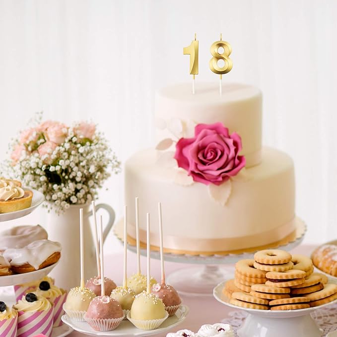 BBTO 18th Birthday Candles Number Candles Cake Topper Decoration for Birthday Wedding Anniversary Celebration Supplies(Gold)