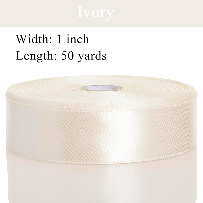 YASEO 1 Inch Ivory Solid Satin Ribbon, 50 Yards Craft Fabric Ribbon for Gift Wrapping Floral Bouquets Wedding Party Decoration