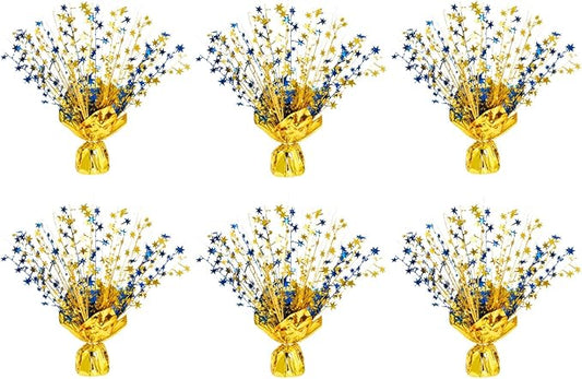 6 Pack Metallic Foil Spray Centerpiece Stars for Wedding, Birthday, Anniversary, Christmas Table Decor, Holiday Festival Baby Shower Graduation Mantle Party Decorations (Gold&Blue)
