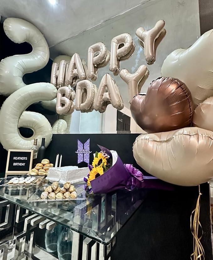 40 Inch Beige Number 6 Balloons for 6th Birthday Decorations Boys Girl, Giant Self-Sealing Cream Foil Number 0-10 White Sand Balloon for Women Men Party Anniversary Baby Shower Supplies