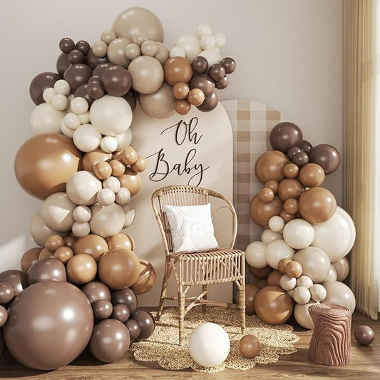 Cream Brown Balloons Arch Garland Kit, 124Pcs Coffee Themed Bar Bridal Shower Decoration for Baby Shower Wedding Engagement Party Decorations
