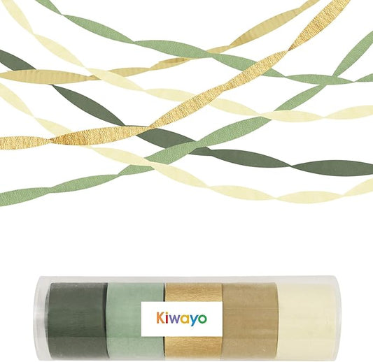 Birthday Baby Shower Decorations, Sage Green Gold Crepe Paper Streamers Party Decorations(5 Rolls) for Camp Bachelorette, Bridal Shower,Engagement Woodland Safari Boho Party Decor Women Adults