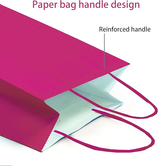 ADIDO EVA 25 PCS Hot Pink Gift Bags Small Paper Bags with Handles for Party Favor (8.2 x 6 x 3.1 in, Hot Pink)