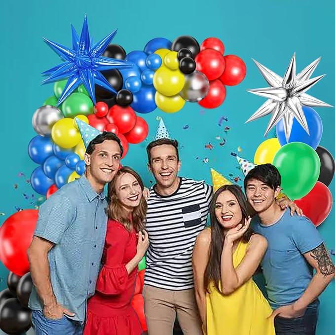 Black Red Blue Green Balloon Garland Arch Kit,Red Yellow Green Blue Black Balloons for Birthday Graduation Carnival Superhero Robot Blocks Video Game Themed Party Decor