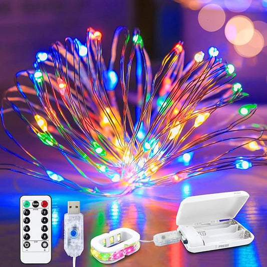 Aogist 50LED Fairy Lights 16ft Dual PowerFlexible Copper Wire Waterproof String Lights for Outdoor Christmas Wedding Bedroom Party Decor (Multicolor, 2 Pack-USB)