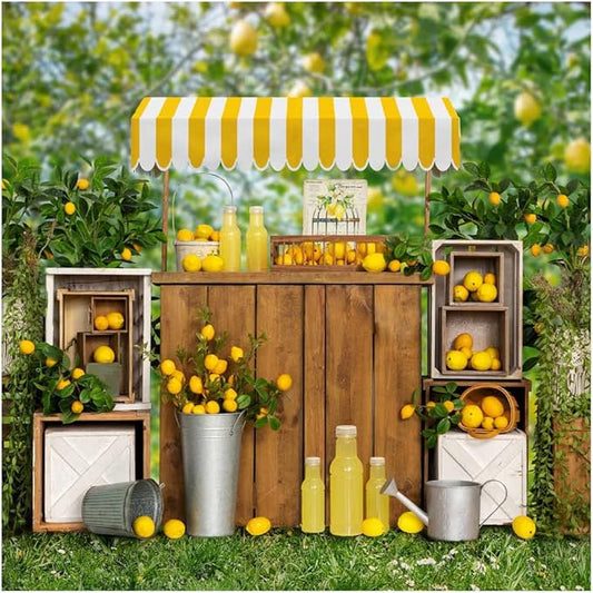 Kate 10x10ft Summer Lemon Shop Backdrops for Photography Lemonade Theme Party Decoration Background Lemon Juice Lemon Tree Backgrounds Sweet Baby 1st Birthday Party Studio Backdrop