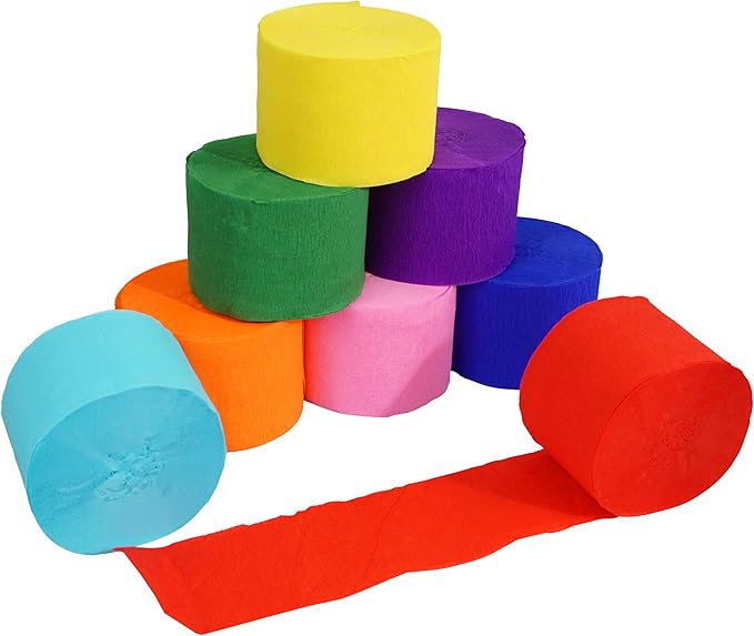 8 Rolls Crepe Paper Streamers, 8 Color Streamers 656 Ft, Rainbow Party Decorations, Streamers for Party Decorations, Birthday Decorations, Baby Shower, Wedding (1.8 in x 82 ft/Roll)