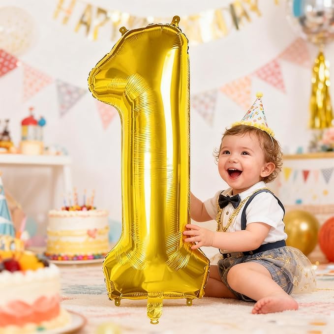 40 inch Number Balloon 0-9 Gold Large Number 1 Balloons,Digital Balloons for Birthday Party Celebration Decorations Supplies, Helium Foil Number Balloons for Wedding Anniversary