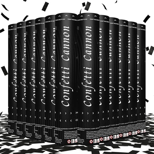 Confetti Cannon 12Pack Black Biodegradable Cannon Poopers 12Inch Black Party Poppers Confetti Cannon for Celebrate Wedding Birthday Graduation Baby Shower Christmas New Year