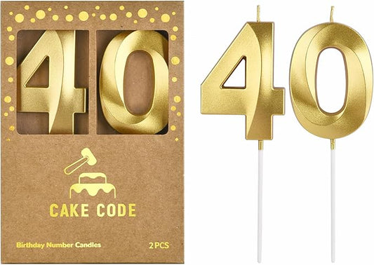 2.76 Inch Diamond Gold 40 Number Birthday Candles, Gold Number Candles, Cake Number Candles, Party Celebration