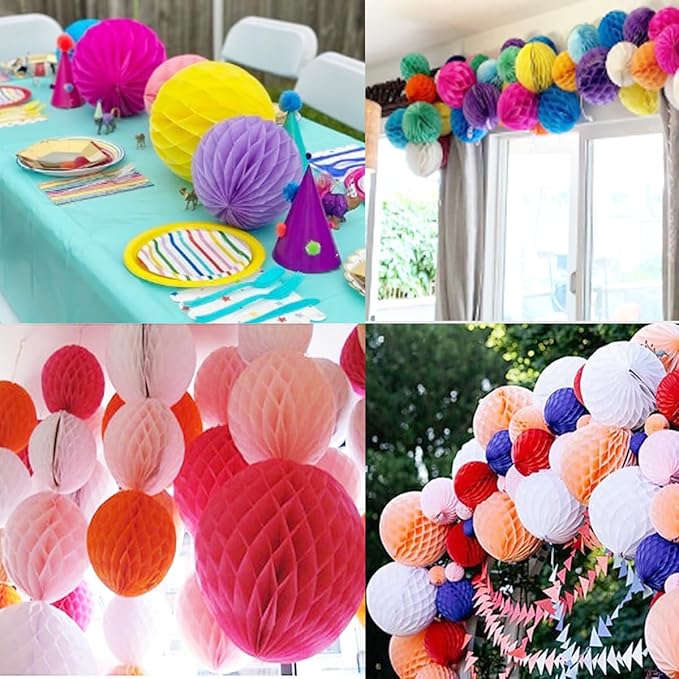 20pcs Honeycomb Flower Balls - Party Decor, Tissue Paper Pom Poms (6inch, White)