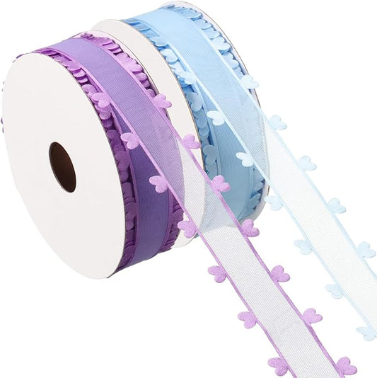 PATIKIL 1 Inch x 20 Yard Organza Chiffon Ribbon Set, Sheer Heart Decorative Ribbon for Valentine's Day Gift Wrapping Wreath Bow Craft DIY Decoration, Sky Blue,Purple
