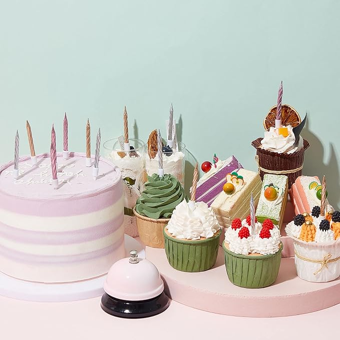 60 Pack Spiral Birthday Candles with Holders, Gold Silver Rose Gold Metallic Cake Candles for Birthday Cake, Cupcake, Wedding, Baby Shower, Party Decorations