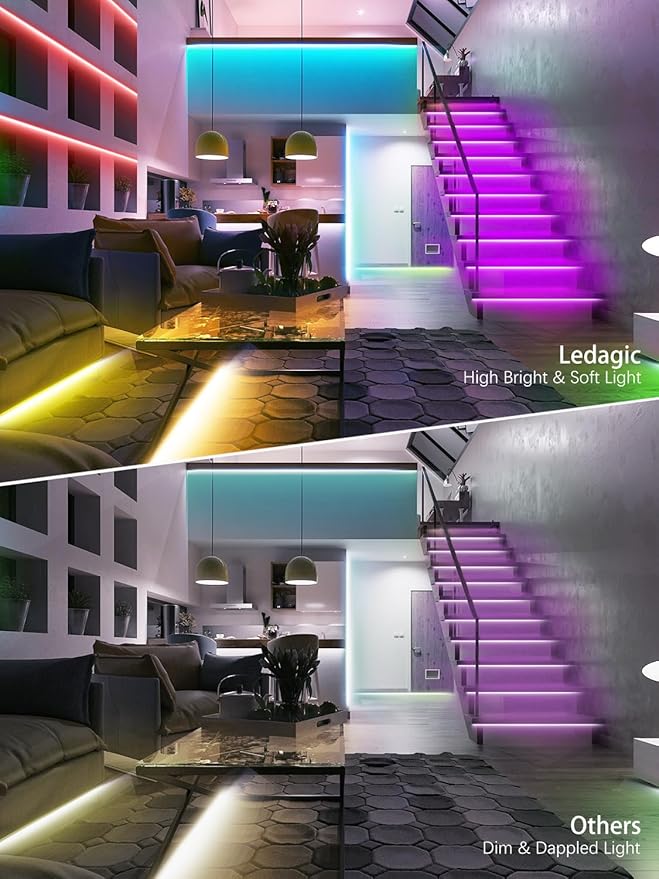 Ledagic Led Lights for Bedroom 20ft 180Leds Music Sync Color Changing Led Strip Lights with 60 Key Remote and App Control RGB Led Light Strip for Home Party Room Decoration