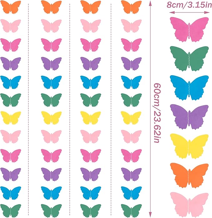 42FT Colorful Rainbow Butterfly Garland, Paper Hanging Butterfly Streamers, Colorful Hanging Decorations for Birthday, Wedding, Baby Shower, Classroom, Graduation Party Supplies