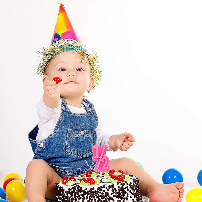 BBTO Half Birthday Candle 1/2 Year Old Cake Topper for Baby's Half Year Old Birthday Anniversary Celebration Party Decorations(Pink)