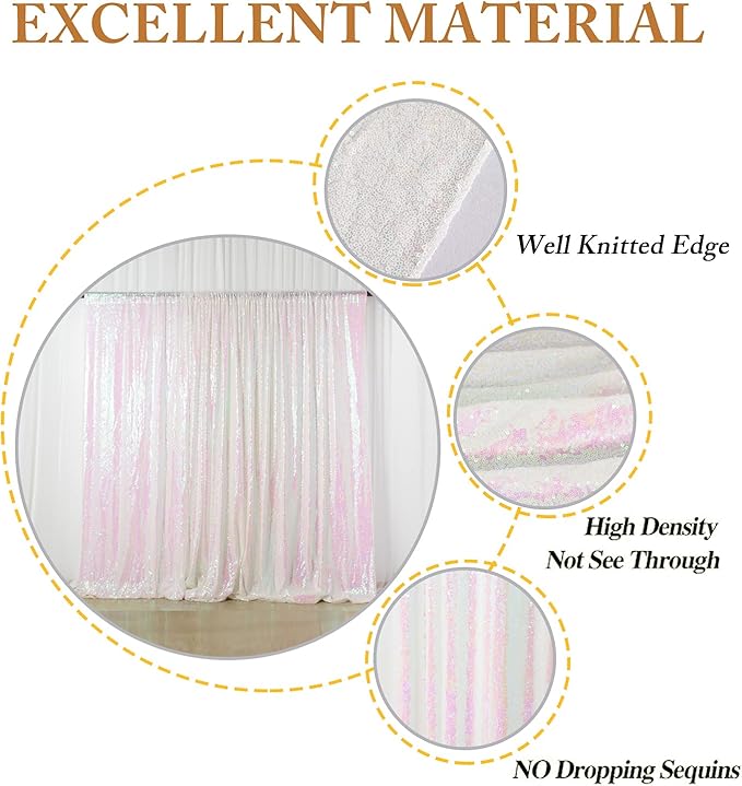ShinyBeauty White Iridescent Backdrop 10FTx10FT Sequin Backdrop Fabric Backdrop White Glitter Backdrop Curtain Photograph Backdrop Wedding Backdrop