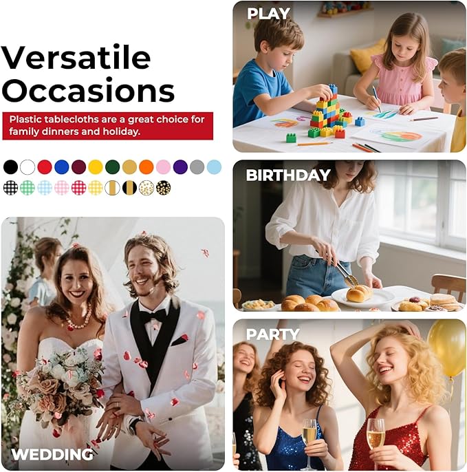 8 Pack Plastic Tablecloth 54" x 108" Disposable Table Cloths for 6 to 8 Foot Tables Rectangle Table Cover for Parties (Red, Rectangle)