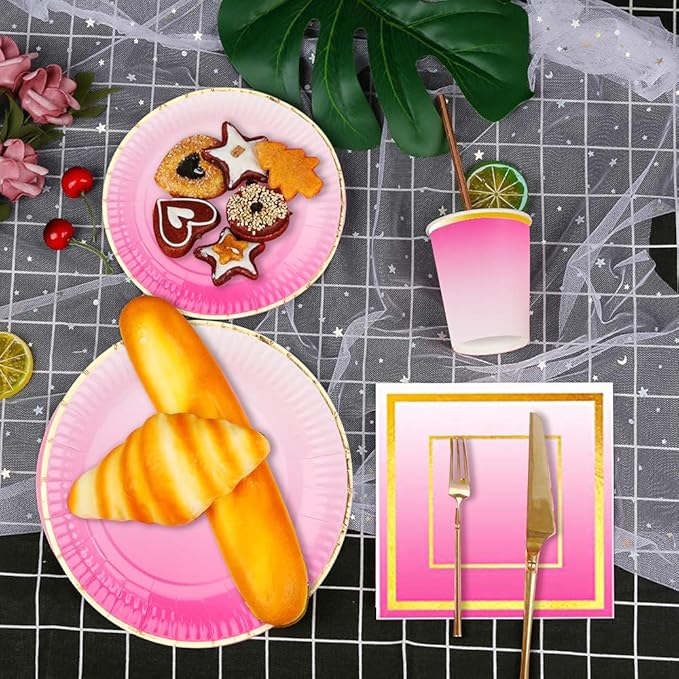 Ottin Gender Reveal Party Decorations 250 Pcs Pink and Blue Party Supplies Paper Plates and Napkins Set for Boy or Girl Birthday Wedding Bridal Shower