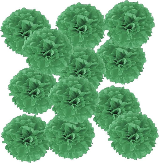 PATIKIL 4inch Tissue Paper Pom Poms, 12PCS Pom Poms Paper Flowers Ball Tissue Paper Flowers for Wedding Bridal Shower Birthday Bachelorette Party Backdrop Decoration, Dark Green