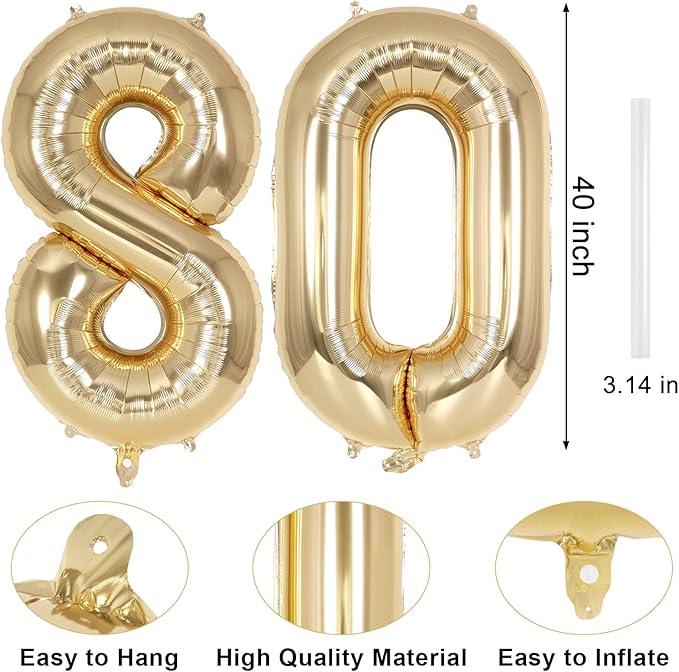 Champagne Gold Large Number 80 Balloon, 40 Inch Light Gold Foil Helium Number Balloons, Giant Mylar Number 80 Balloons for 80 Years Old Birthday Party Anniversary Decorations (Champagne Gold 80)