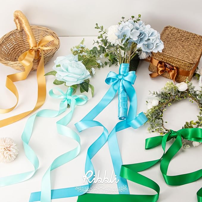 Ribbli Aqua Blue Double Faced Satin Ribbon,1” x Continuous 25 Yards,Use for Bows Bouquet,Gift Wrapping,Wedding Decoration