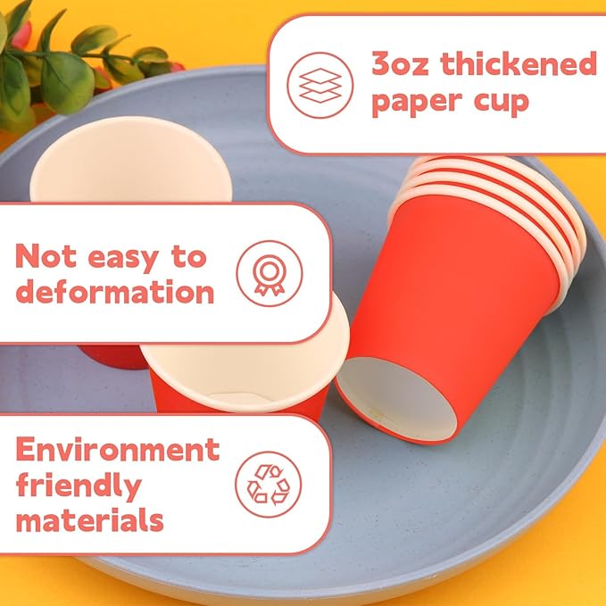 100 Pack 3 oz Paper Cups, Disposable Small Bathroom Cups Red, Mini Disposable Mouthwash Cup, Espresso Cups for Party Travel Picnic BBQ