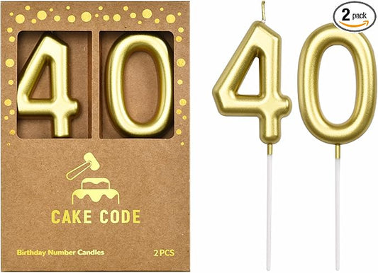 2.76 Inch Classical Gold 40 Number Birthday Candles, Gold Number Candles, Cake Number Candles, Party Celebration