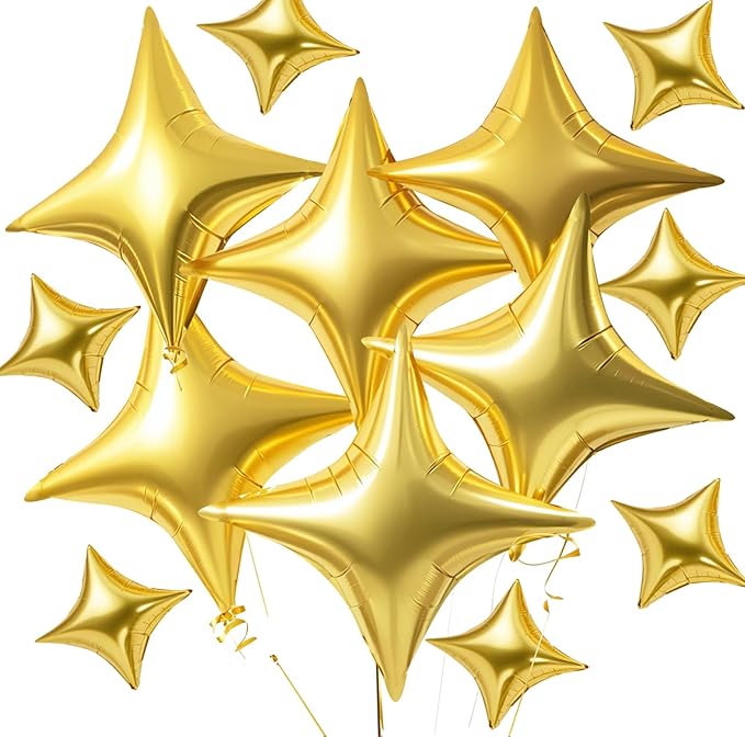 TONIFUL 30Pcs 26In&10In Star Balloons Large Gold Four Pointed Star Shape Foil Balloons Mini Star Mylar Balloons for Birthday Wedding Baby Shower Anniversary Engagement Party Decorations Supplies