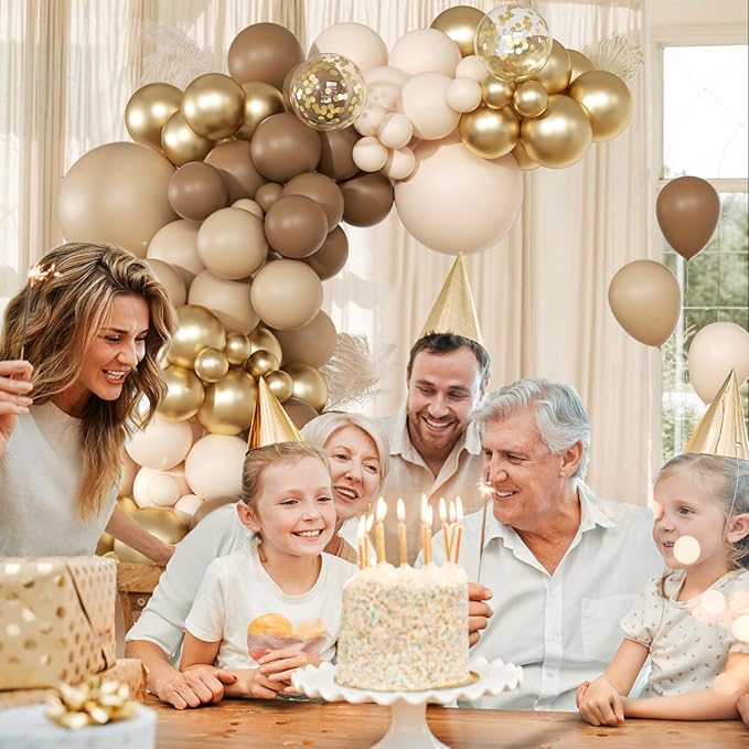 147pcs Brown Balloon Arch Garland Kit, Different Sizes with Dark Brown Light Brown Sand White Metallic Gold Balloons for Boho Neutral Birthday Wedding Jungle Bear Baby Shower Decorations