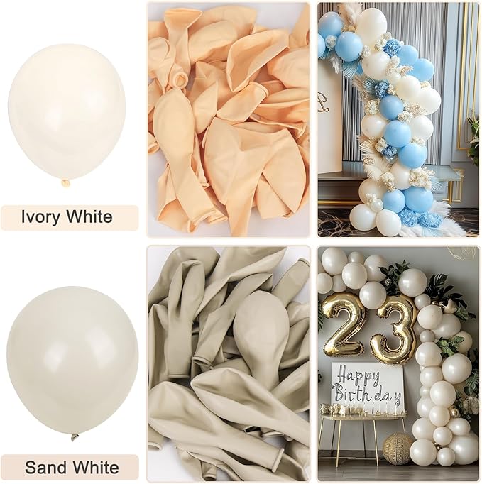 RUBFAC 129pcs Ivory white Balloons Different Sizes 18 12 10 5 Inch Latex Balloon Garland Arch for Party Decoration Birthday Gender Reveal Wedding Anniversary Baby Shower Party Supplies