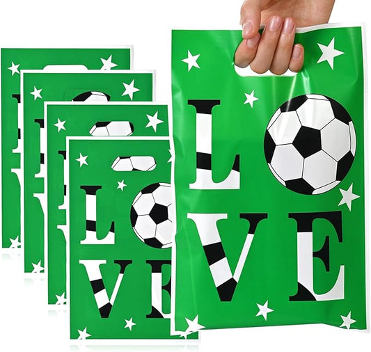 HappFestiv 50 Pcs Soccer Party Favor Bags, Green Soccer Goodie Bags with Handle, Treat Bags for Snacks&Candy, Gift Bags for Sport Event, Party Supplies