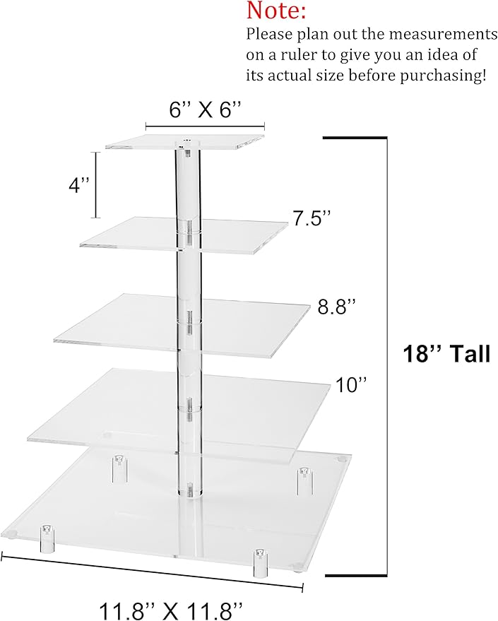 Jusalpha 5 Tier Square Cupcake Stand with Light- Premium Cupcake Holder - Serving Tray-Acrylic Cupcake Tower - Ideal for Weddings Birthday Parties, Candy Bar Decor (Blue，Power Charge:Battery)…
