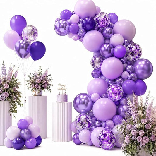 Purple Shades Balloons Garland Arch Kit-116Pcs 5"/10"/ 12" Dark Pastel Light Metallic Confetti Purple Balloons Arch Set for Wedding Birthday Baby Shower Graduation Party Decorations