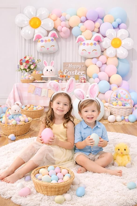Pastel Easter Balloon Arch Garland Kit 158pcs Spring Bunny Daisy Garden Baby Shower Girls Birthday Egg Hunt Party Decorations (Pastel)
