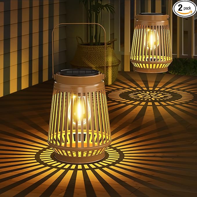 Solar Lanterns Outdoor Waterproof Brighter Up to 12 Hrs Outdoor Hanging Solar Lights, Retro Metal Outside Lanterns Auto On/Off, Solar Powered Lanterns Lighting LED for Garden Patio Yard Decor 2 Pack