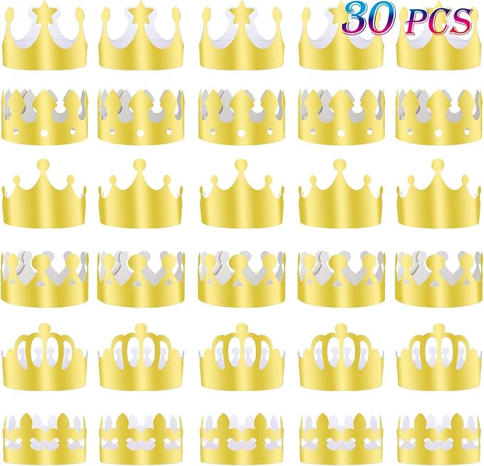 TUPARKA 30 Pcs Paper Crown Golden King Crowns Gold Foil Party Crown Hat Cap for Birthday Celebration Baby Shower Photo Props