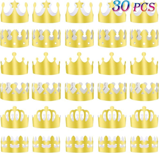 TUPARKA 30 Pcs Paper Crown Golden King Crowns Gold Foil Party Crown Hat Cap for Birthday Celebration Baby Shower Photo Props