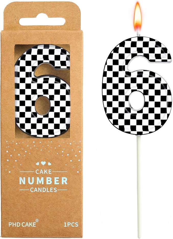 PHD CAKE 2.76 Inch Number 6 Racing Birthday Candles, Cool Racing Themed Number Candles, Cake Number Candles, Party Celebration, Style Candle