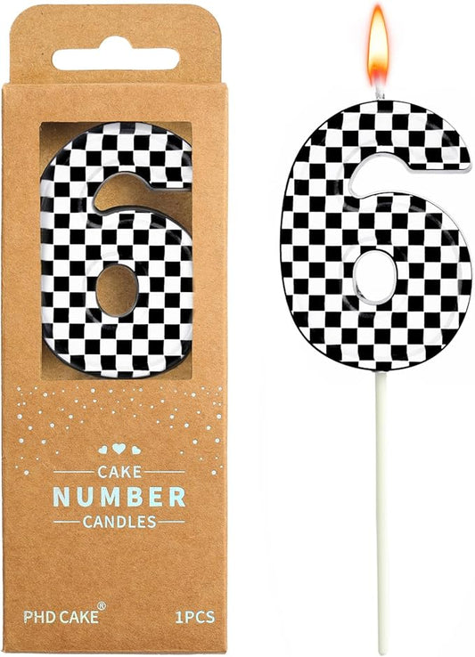 PHD CAKE 2.76 Inch Number 6 Racing Birthday Candles, Cool Racing Themed Number Candles, Cake Number Candles, Party Celebration, Style Candle