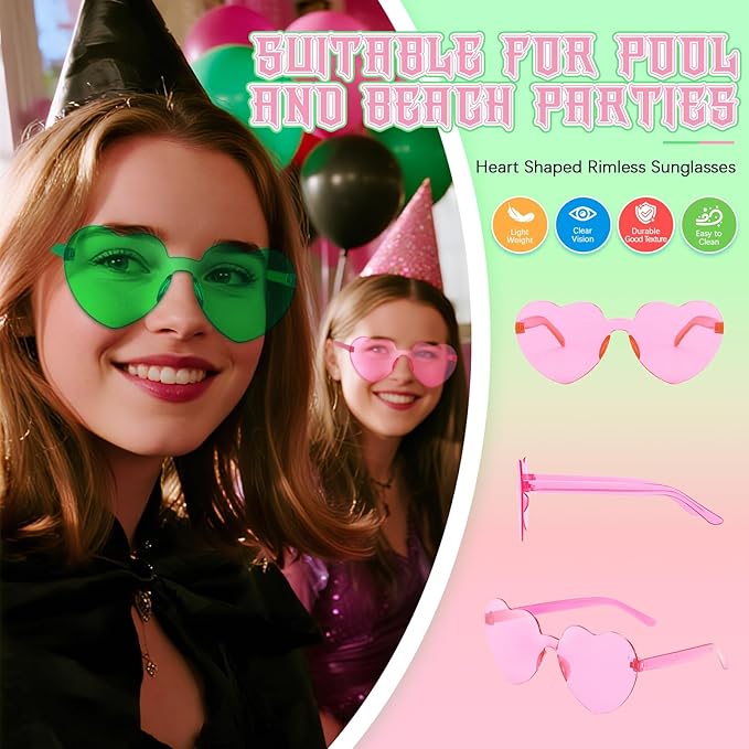 14/42 Pack Heart Sunglasses for Women, Fun Cute Rimless Transparent Candy Color Heart Glasses Party Favors