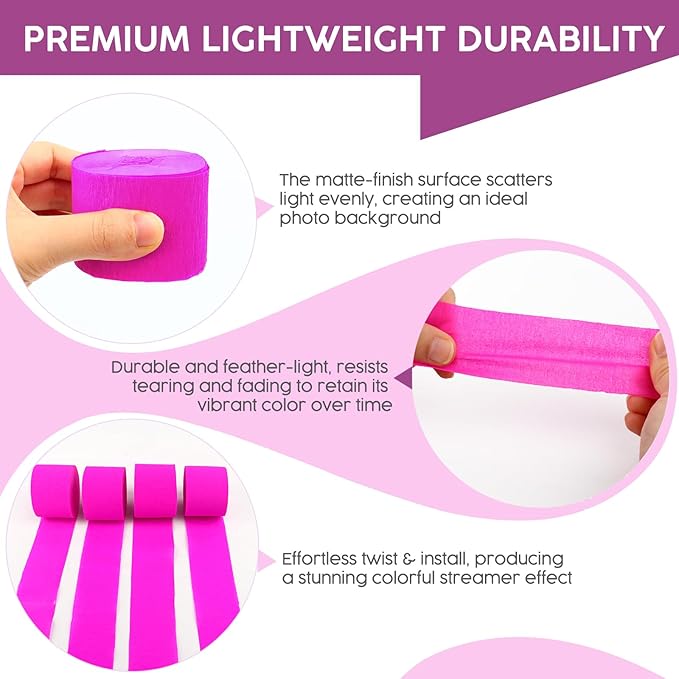 4 Rolls Crepe Paper Rose Red Streamers – Perfect for Streamers Party Decorations, Wedding, Birthday, Colored Decor, and DIY Craft Supplies(1.8 Inch x 82 Ft/Roll)