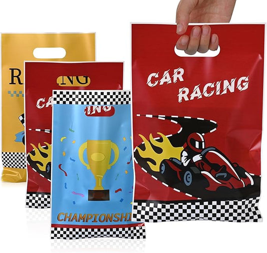 HappFestiv 50 Pcs Race Car Party Favor Bags, Checkered Flag Racing Goodie Bags, F1 Treat Bags Candy Bags, Racing Birthday Themed Party Supplies, Boys Gifts