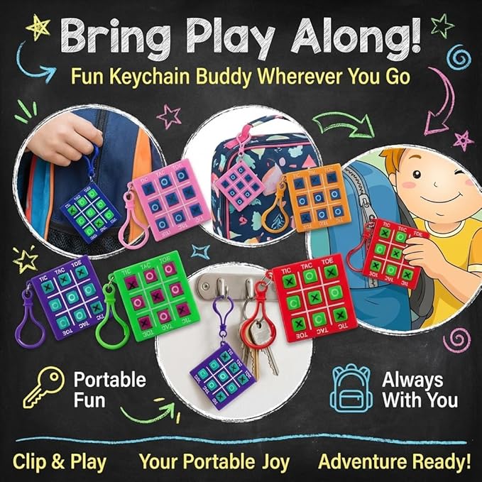 24 Mini Tic Tac Toe Games - Party Favors for Kids 3-5 and Up - 2-Inch Travel Size - Tic-Tac-Toe Keychain Game for Boys & Girls - Goody Bag Stuffers, Classroom Prizes, Valentine's Day, Birthday Gifts