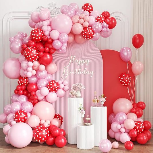 Red and Pink Balloon Garland Arch Kit, 167Pcs latex Balloons Different Sizes 18 12 10 5 inch for Women Girl Birthday Baby Shower Wedding Valentines Day Party Decorations